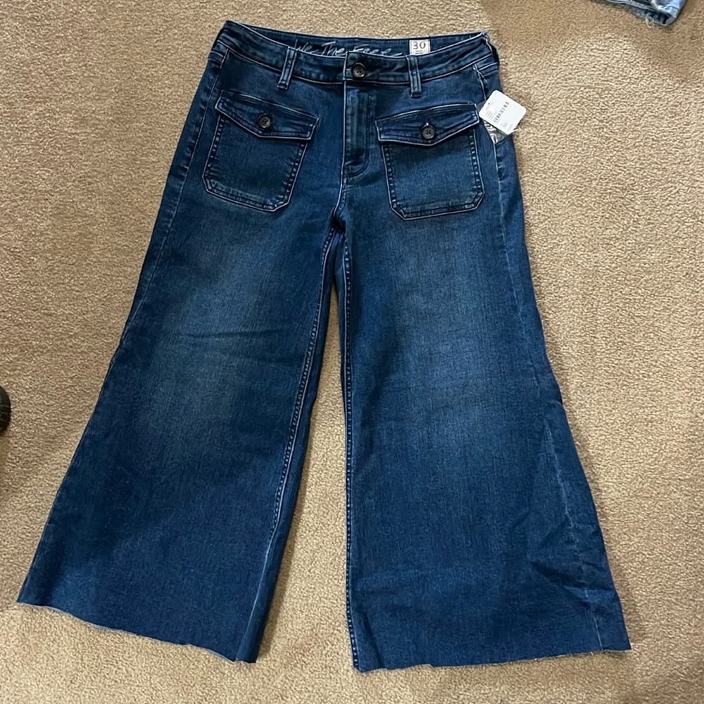 We The Free Dark Blue Wide-Leg Cropped Jeans